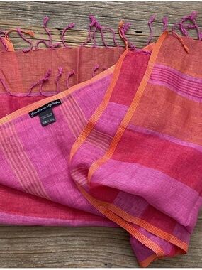 Gudrun Sjoden Pink and Orange Striped Lightweight Shawl! Like new!